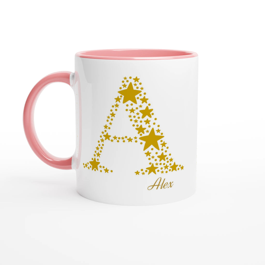 Personalised - Star Initials - 11oz Ceramic Mug, Customise, Personalise, Name, Initial Ceramic Pink Personalised 11oz Mug