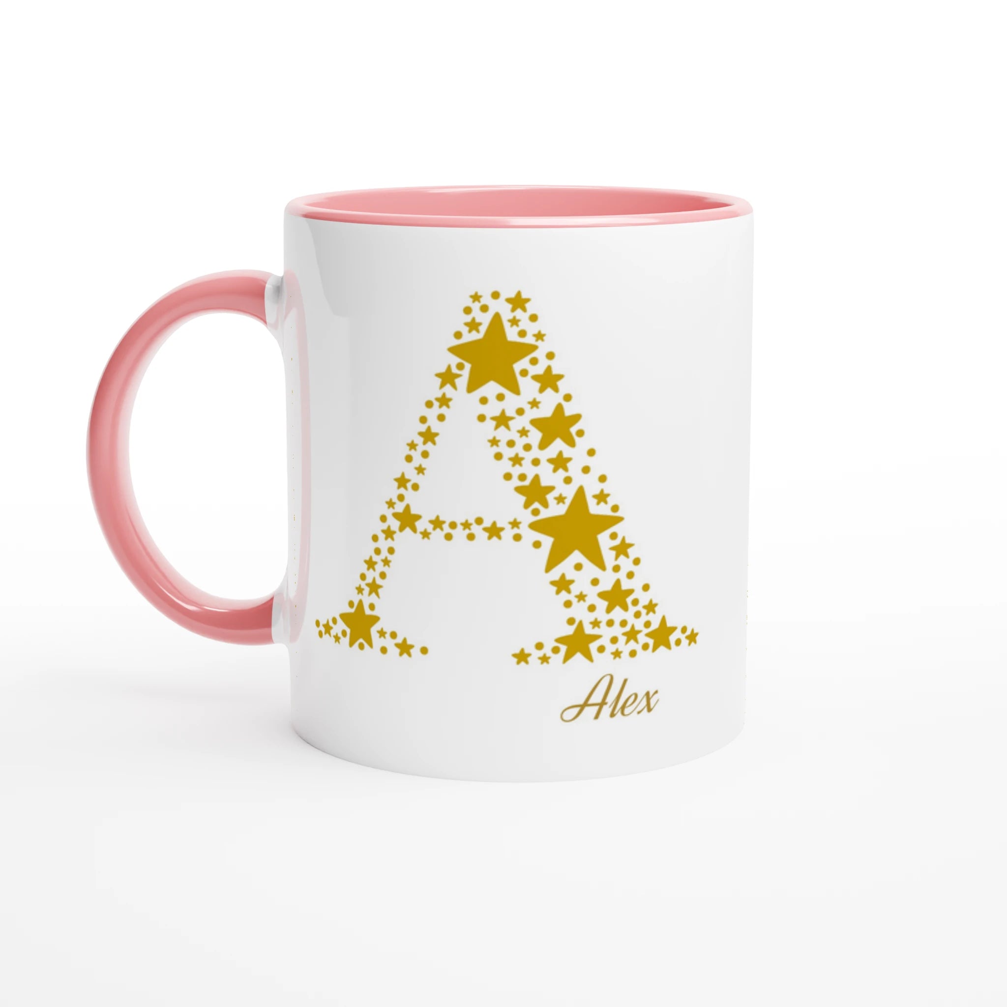 Personalised - Star Initials - 11oz Ceramic Mug, Customise, Personalise, Name, Initial Ceramic Pink Personalised 11oz Mug