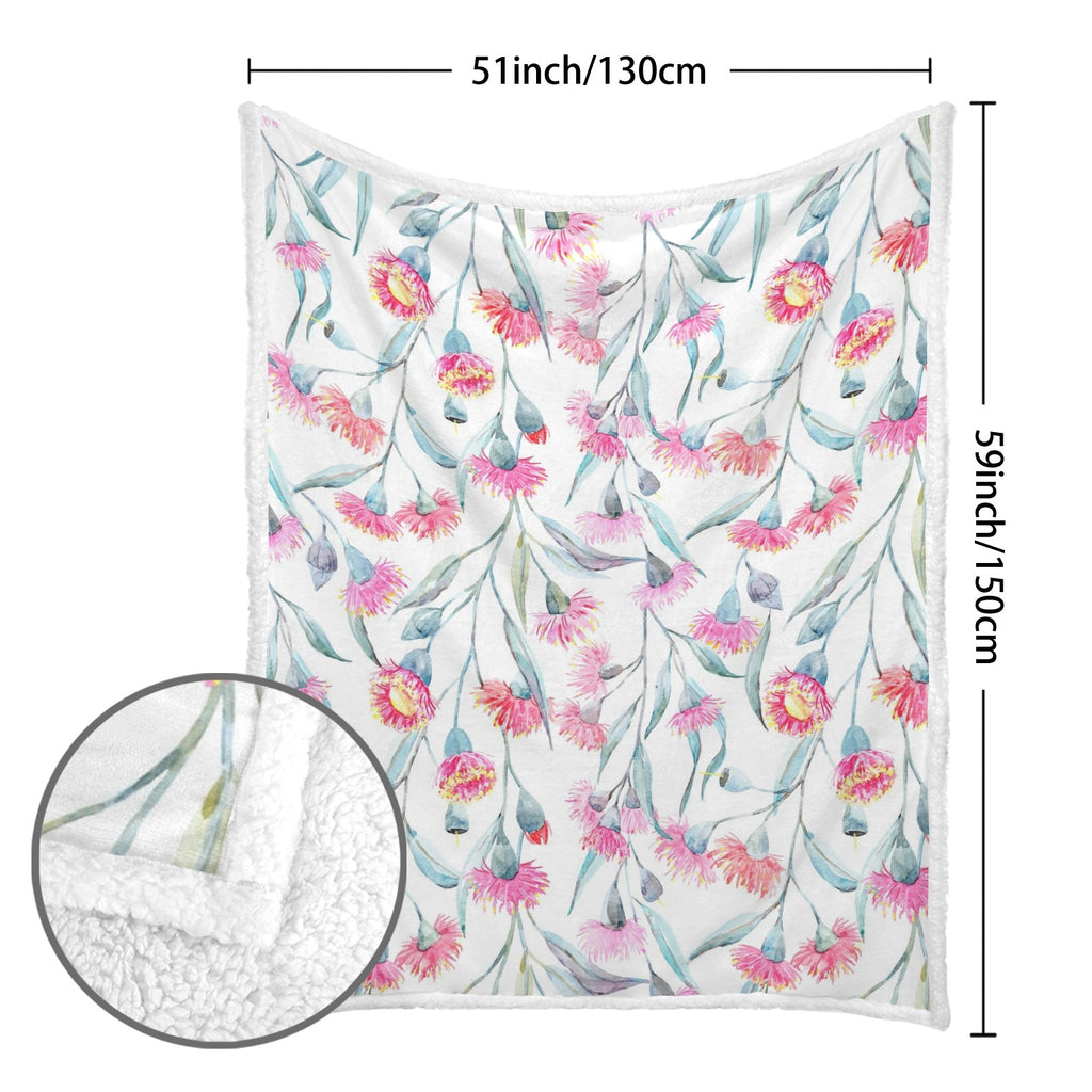 Pink Eucalyptus Flowers - Double-Layer Fleece Blanket 51"x59"