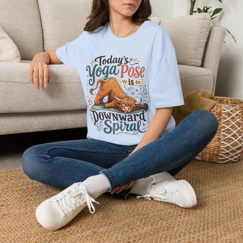 Highland Cow Downward Spiral Yoga Pose Unisex T-Shirt Unisex Adult T-shirt animal Fitness Globally Fulfilled