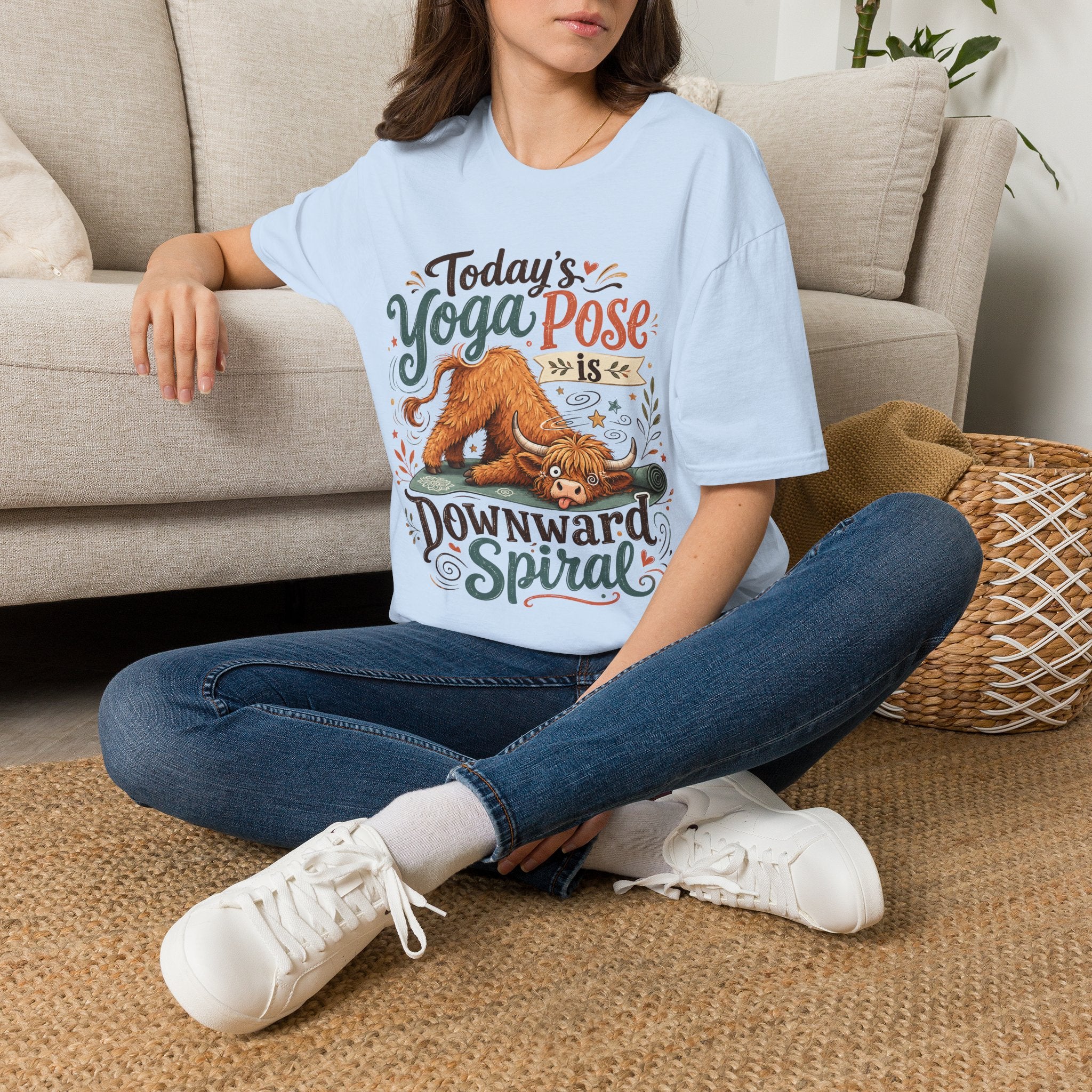 Highland Cow Downward Spiral Yoga Pose Unisex T-Shirt Unisex Adult T-shirt animal Fitness Globally Fulfilled