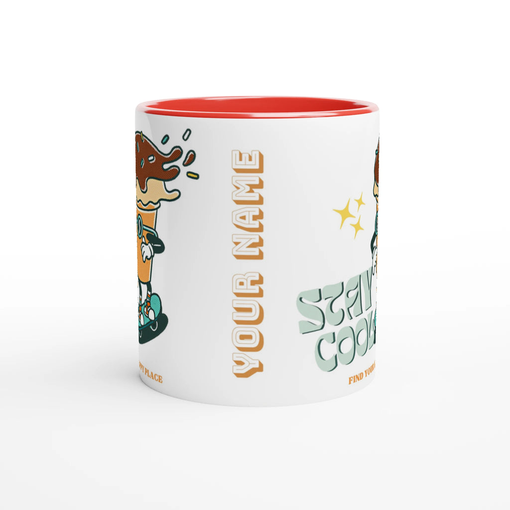 Personalise - Stay Cool, Ice Cream - White 11oz Ceramic Mug Personalised Mug customise Globally Fulfilled personalise Retro