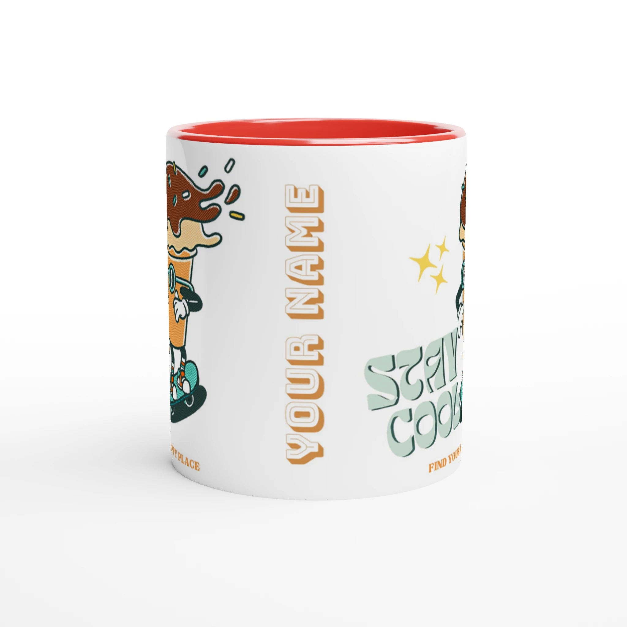 Personalise - Stay Cool, Ice Cream - White 11oz Ceramic Mug Personalised Mug customise Globally Fulfilled personalise Retro