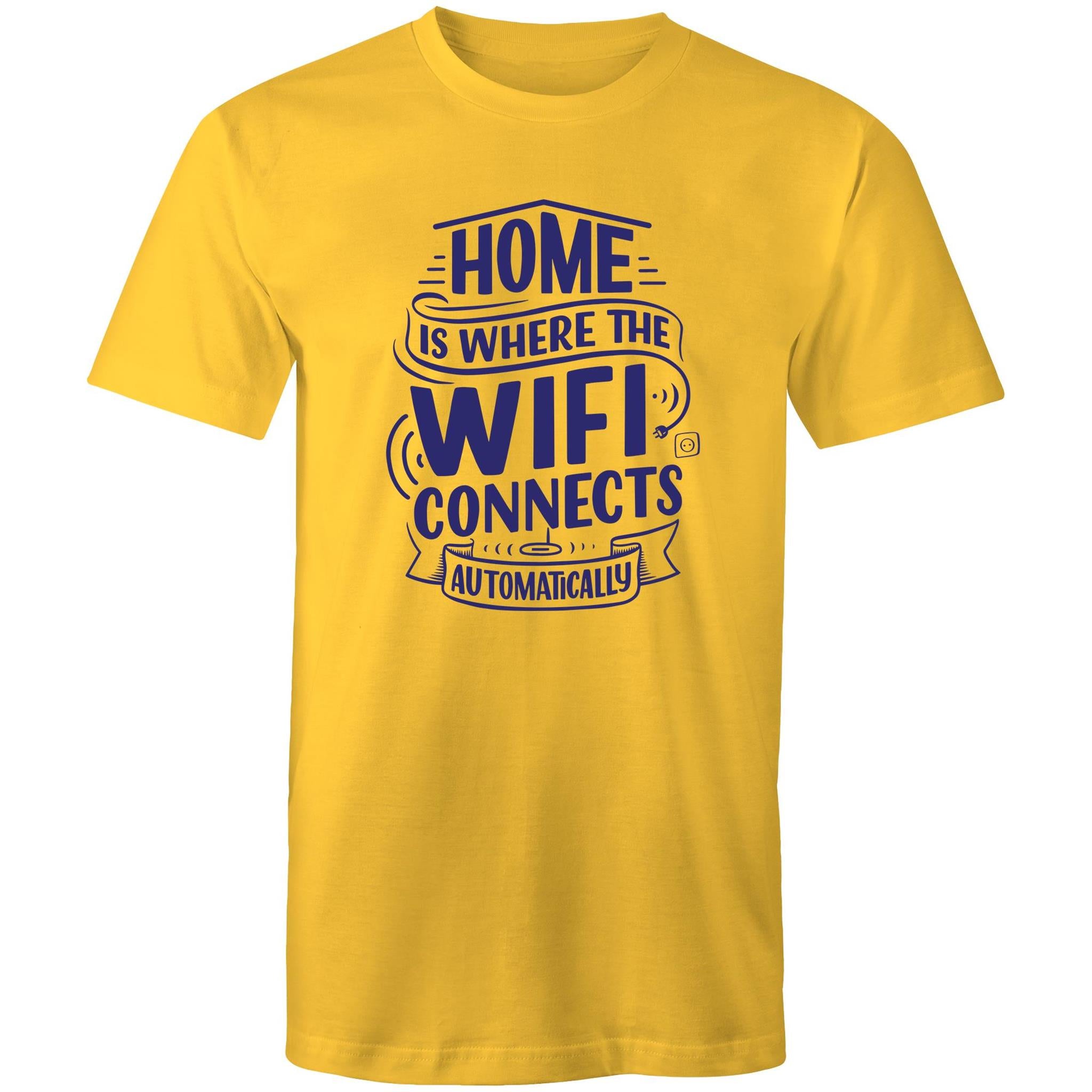Home Is Where The WIFI Connects Automatically - Mens T-Shirt Yellow Mens T-shirt Printed In Australia Tech