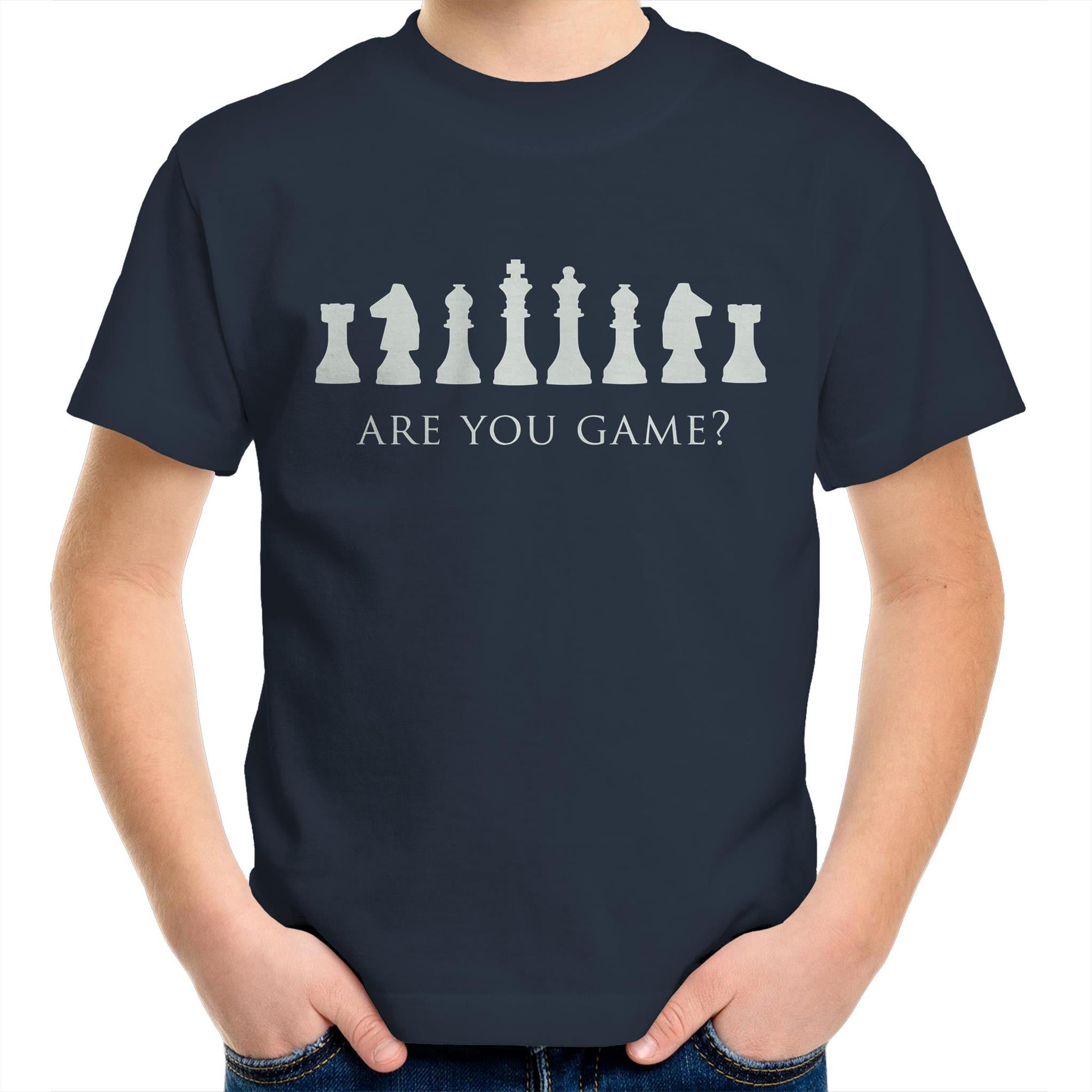 Are You Game, Chess Kids Youth T-Shirt Navy Kids Youth T-shirt Chess Games Printed In Australia