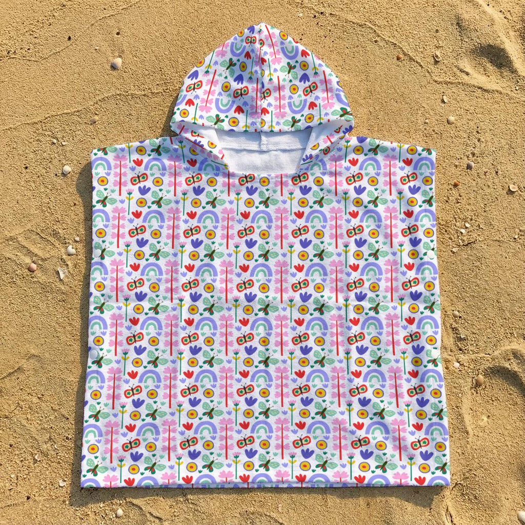 Rainbows And Butterflies Kid's Hooded Towel Poncho