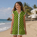 Yellow Rubber Ducks on Green Girl's Hooded Beach Cover-Up