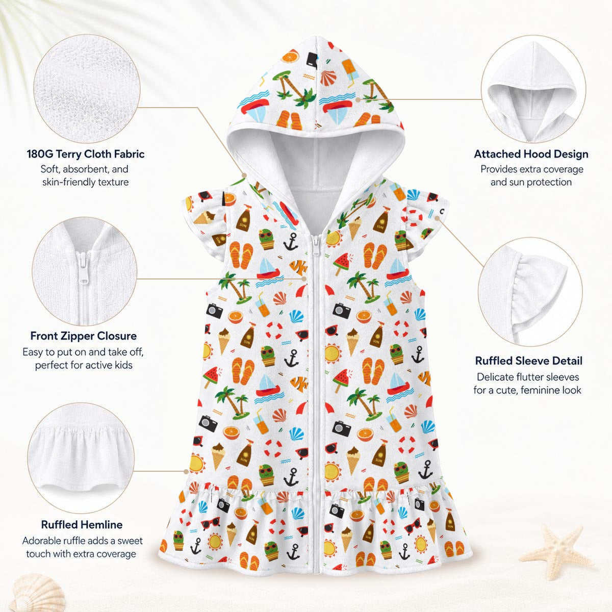 Beach Time Girl's Hooded Beach Cover-Up