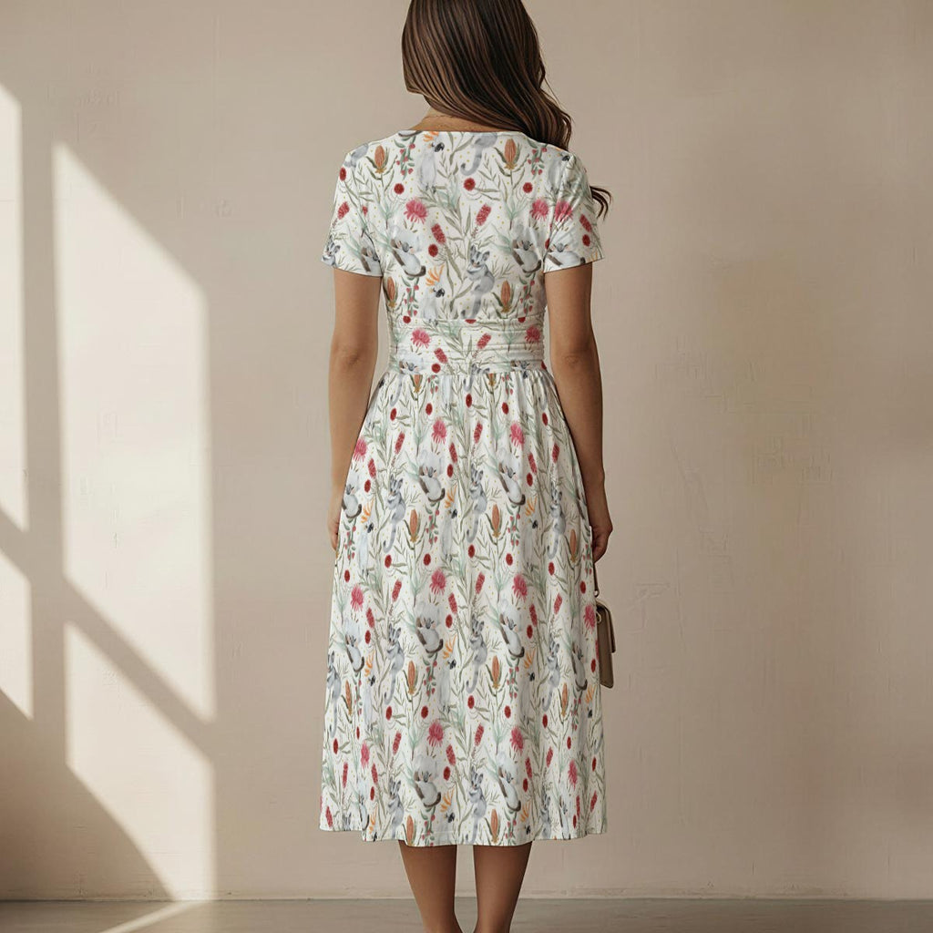Australian Plants And Animals Women's Short Sleeve V Neck Midi Dress