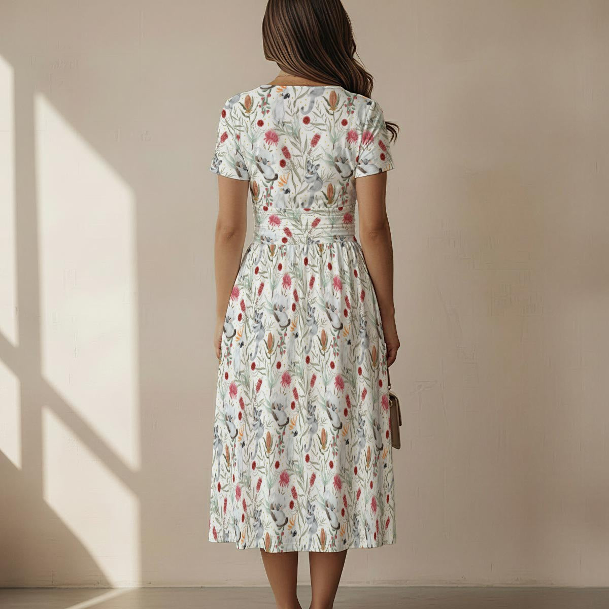 Australian Plants And Animals Women's Short Sleeve V Neck Midi Dress