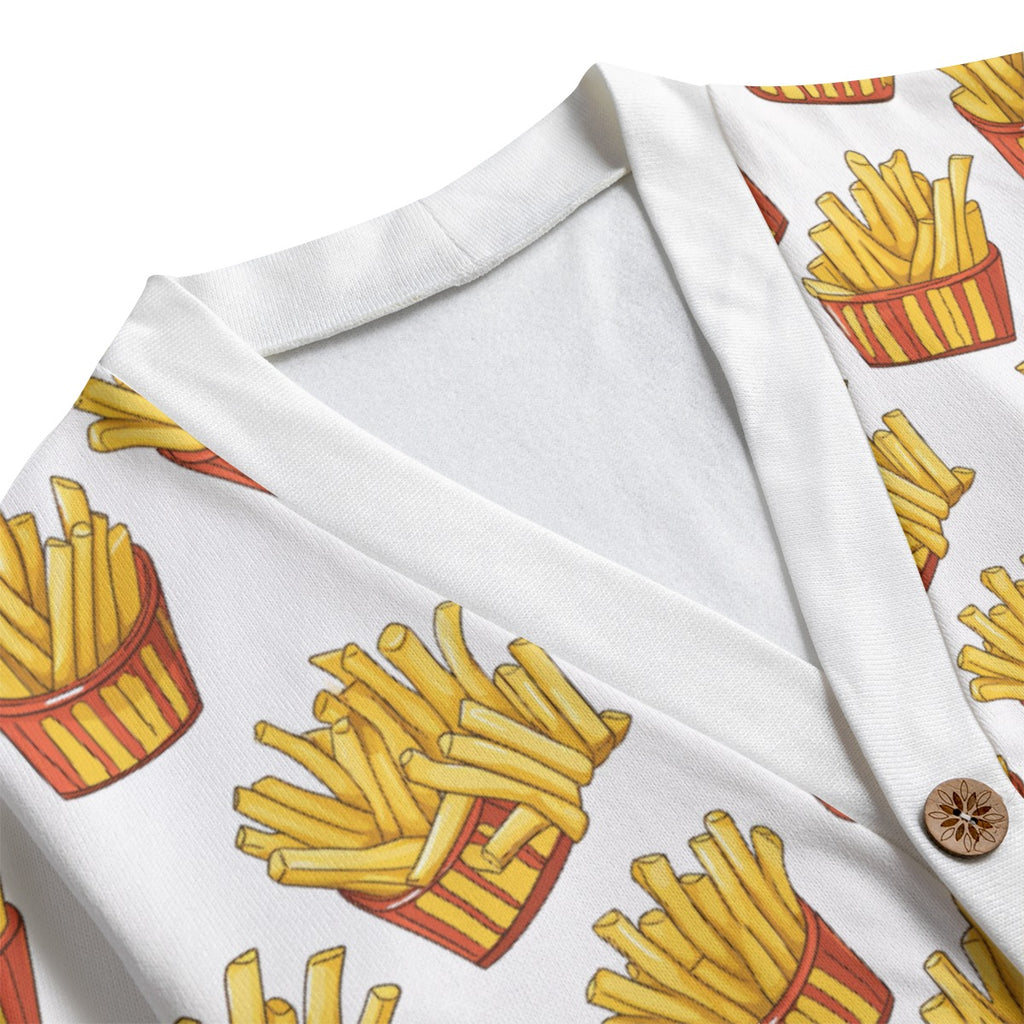 French Fries Unisex V-neck Cardigan With Button Closure