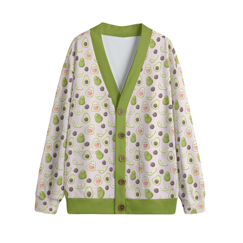 Avocado Love Unisex V-neck Cardigan With Button Closure White Cardigan Food Printed Offshore
