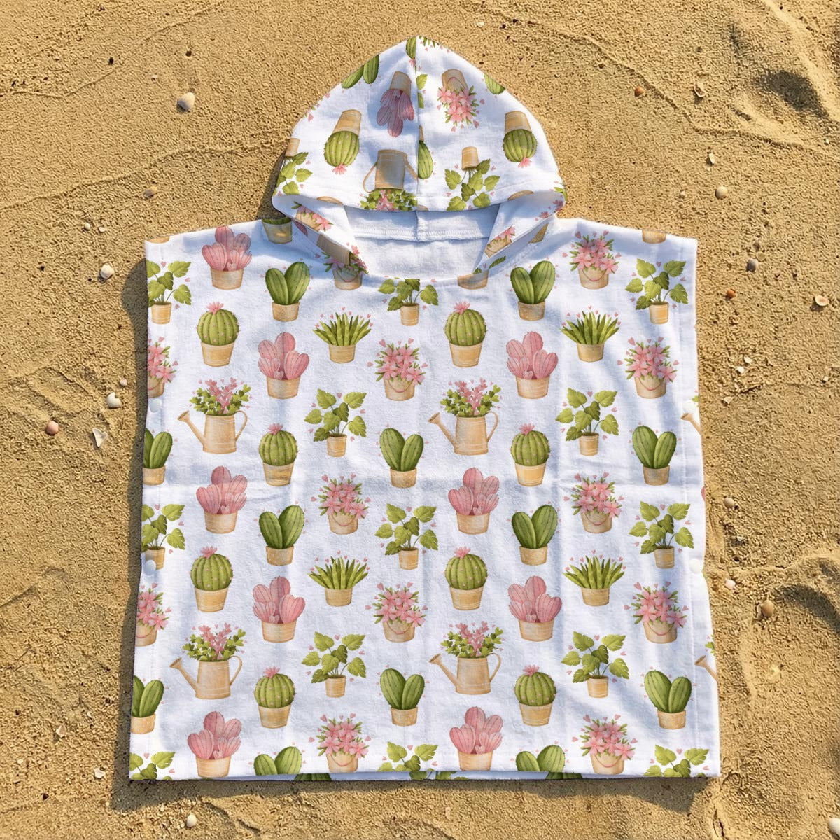Cactus Pots And Flowers Kid's Hooded Towel Poncho