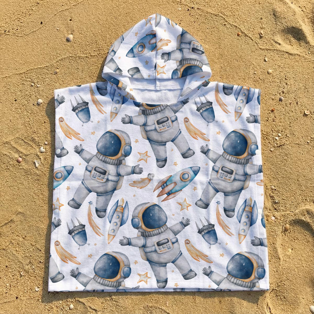 Astronauts And Rocket Ships Kid's Hooded Towel Poncho