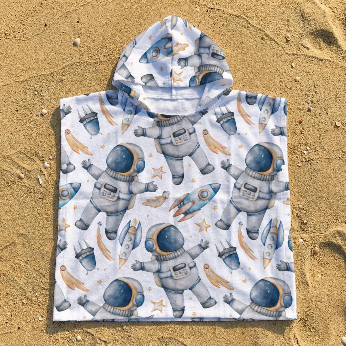 Astronauts And Rocket Ships Kid's Hooded Towel Poncho