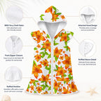 Orange Tropical Flowers Girl's Hooded Beach Cover-Up