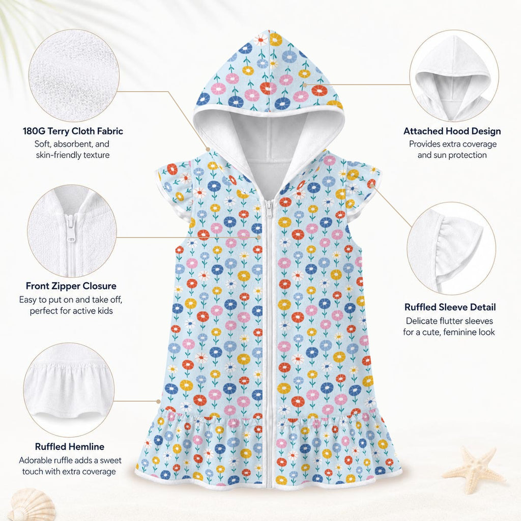 Abstract Cute Flowers Girl's Hooded Beach Cover-Up