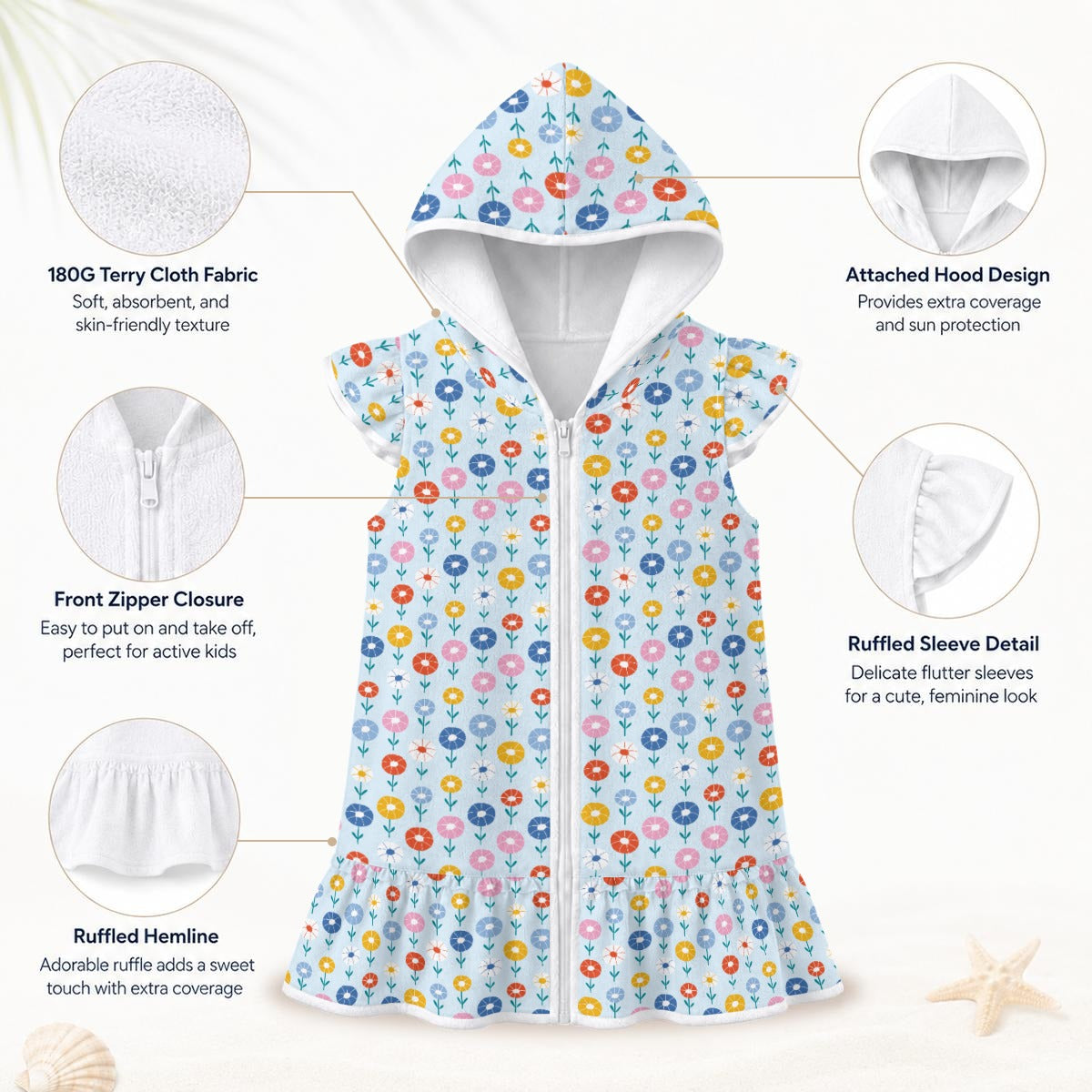 Abstract Cute Flowers Girl's Hooded Beach Cover-Up