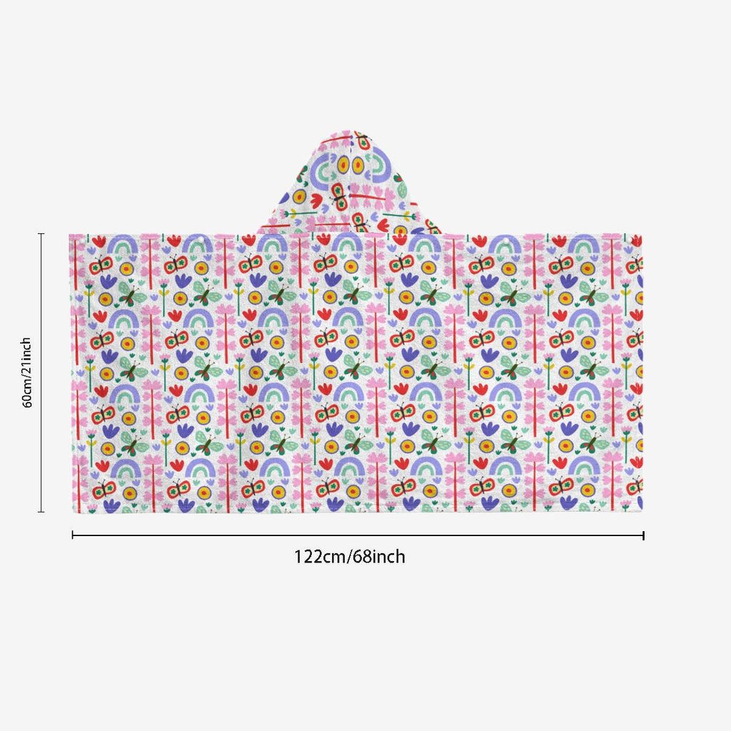 Rainbows And Butterflies Kid's Wrap Hooded Towel Poncho|Horizontal
