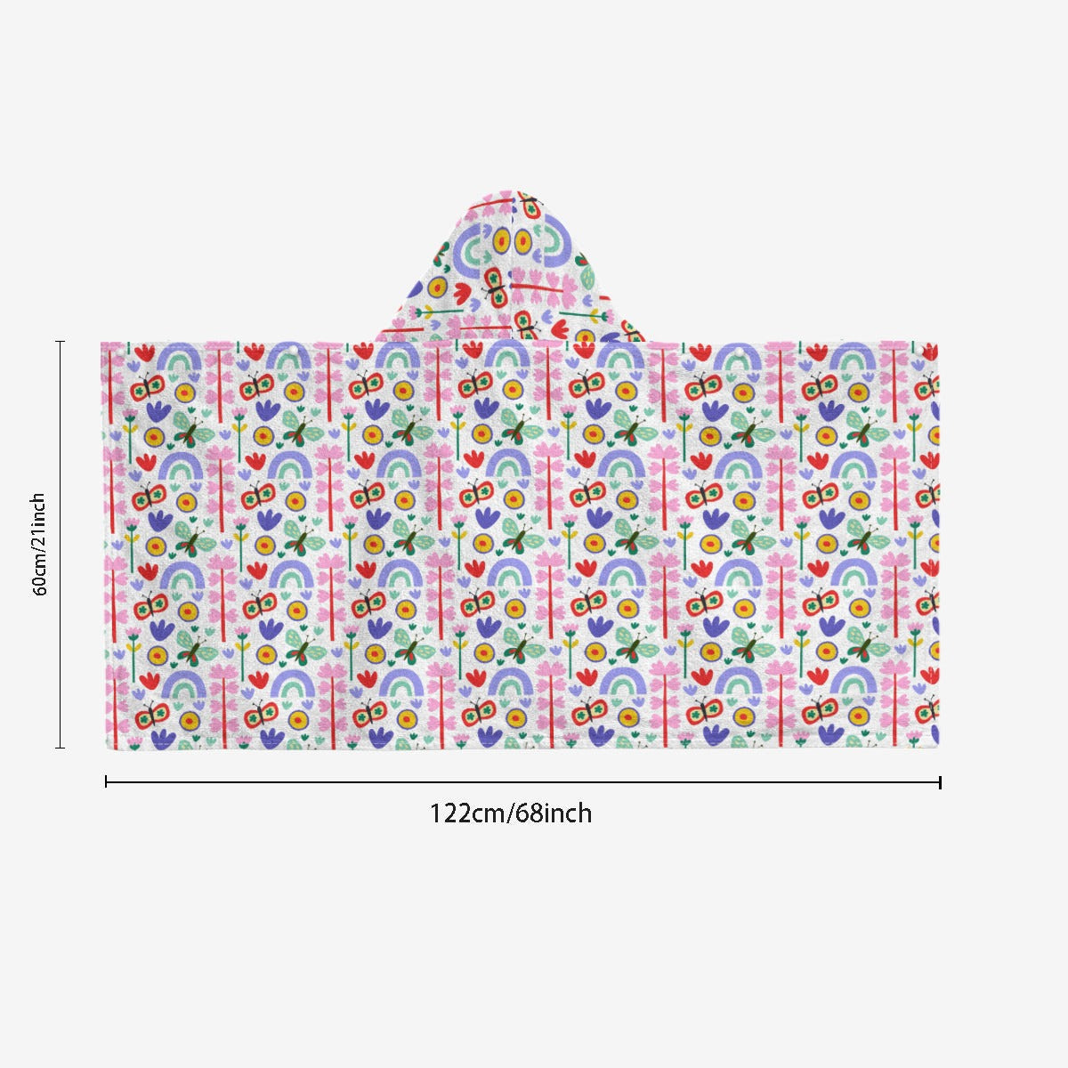 Rainbows And Butterflies Kid's Wrap Hooded Towel Poncho|Horizontal