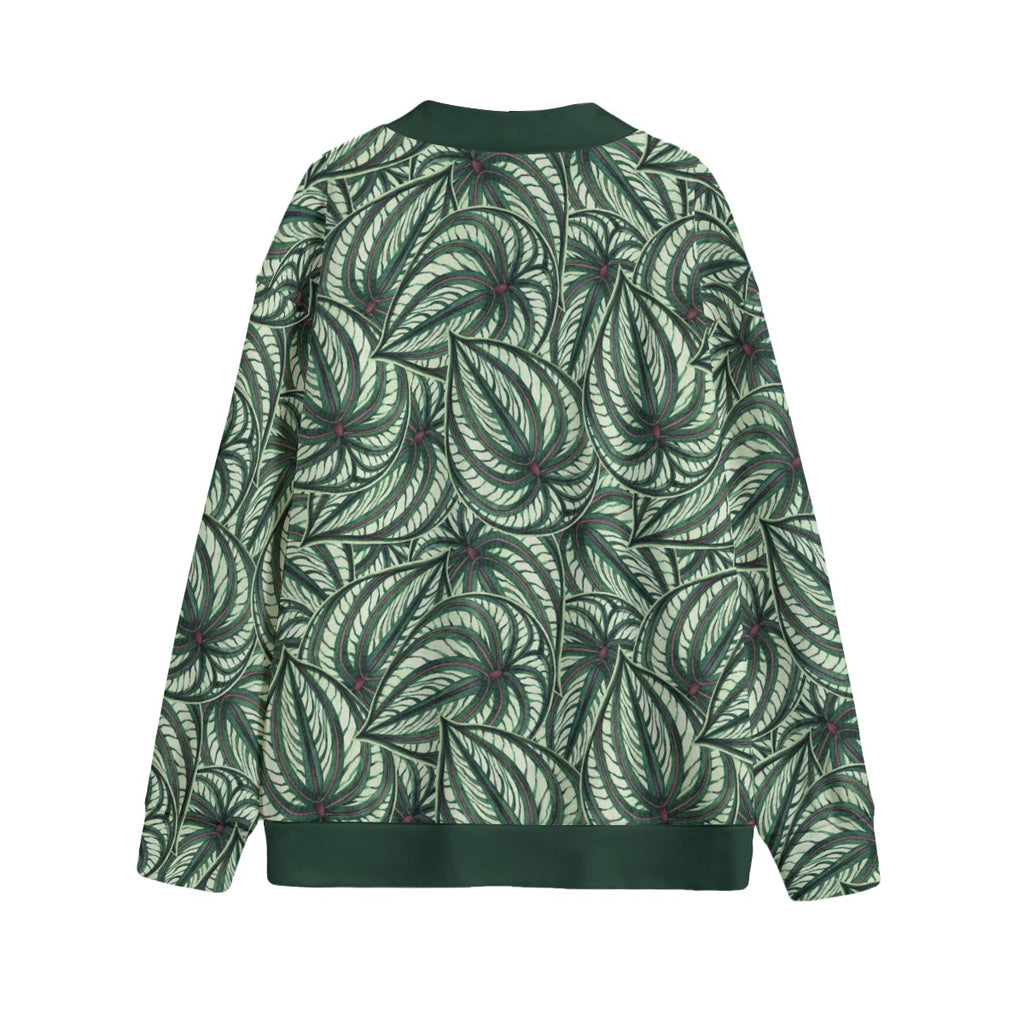 Stripy Leaves Unisex V-neck Cardigan With Button Closure