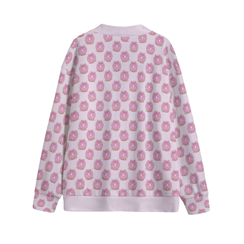 Pink Cat Doughnuts Unisex V-neck Cardigan With Button Closure