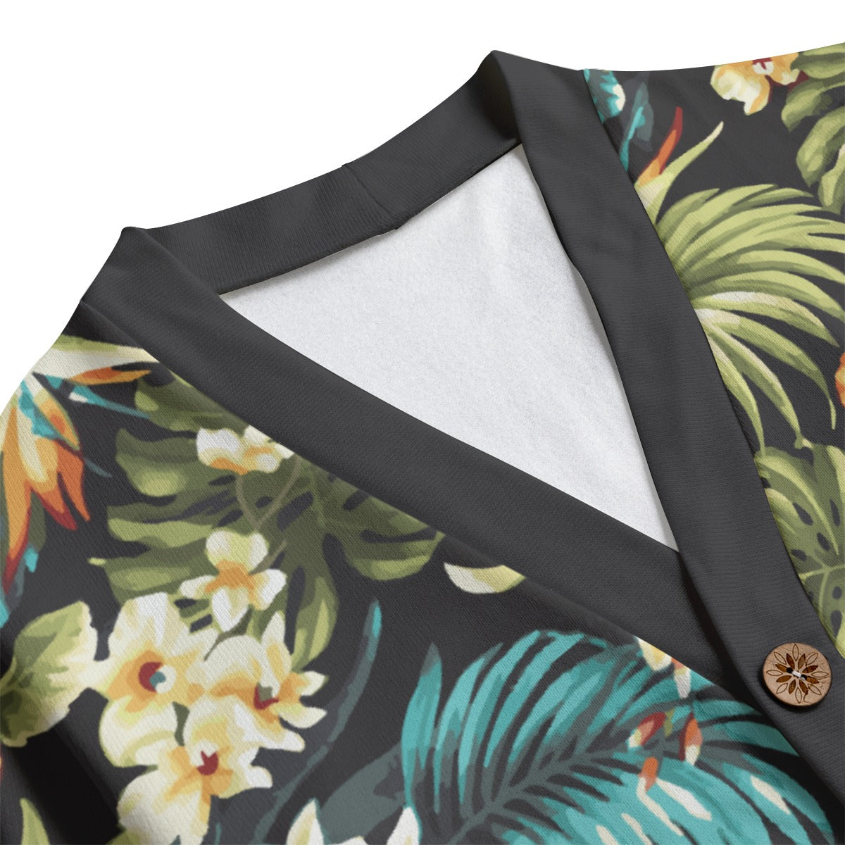 Dark Tropical Unisex V-neck Cardigan With Button Closure
