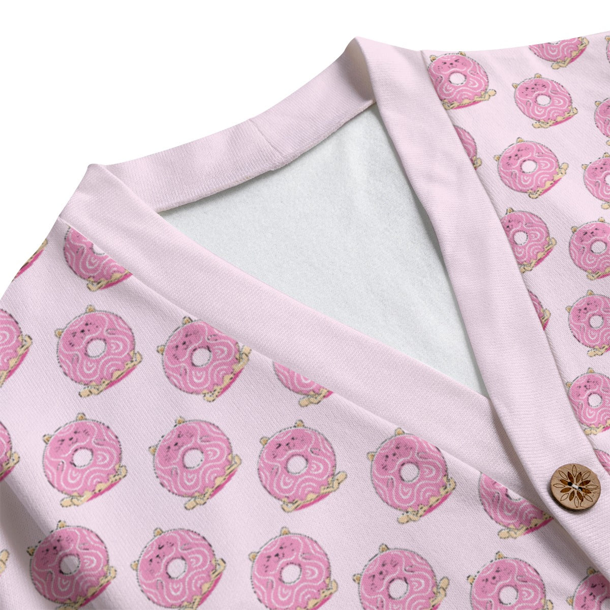 Pink Cat Doughnuts Unisex V-neck Cardigan With Button Closure