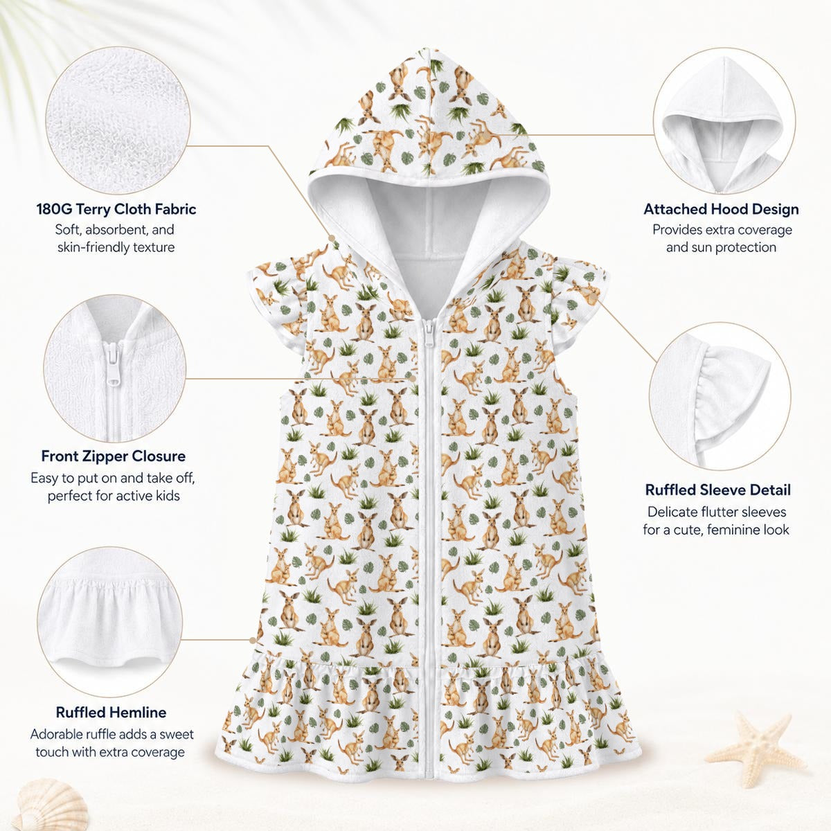 Kangaroos Girl's Hooded Beach Cover-Up