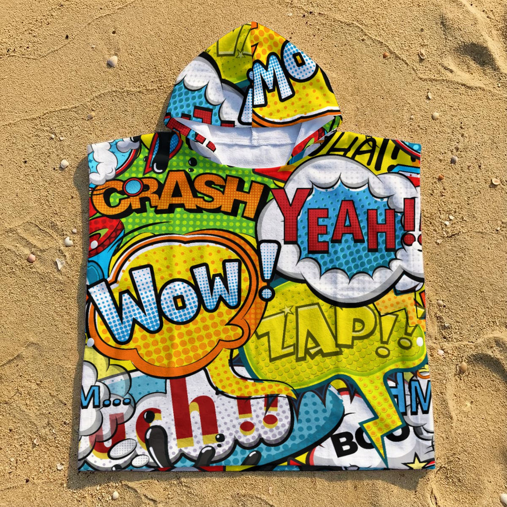 Comic Book Exclamations Kid's Hooded Towel Poncho