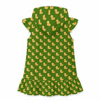 Yellow Rubber Ducks on Green Girl's Hooded Beach Cover-Up