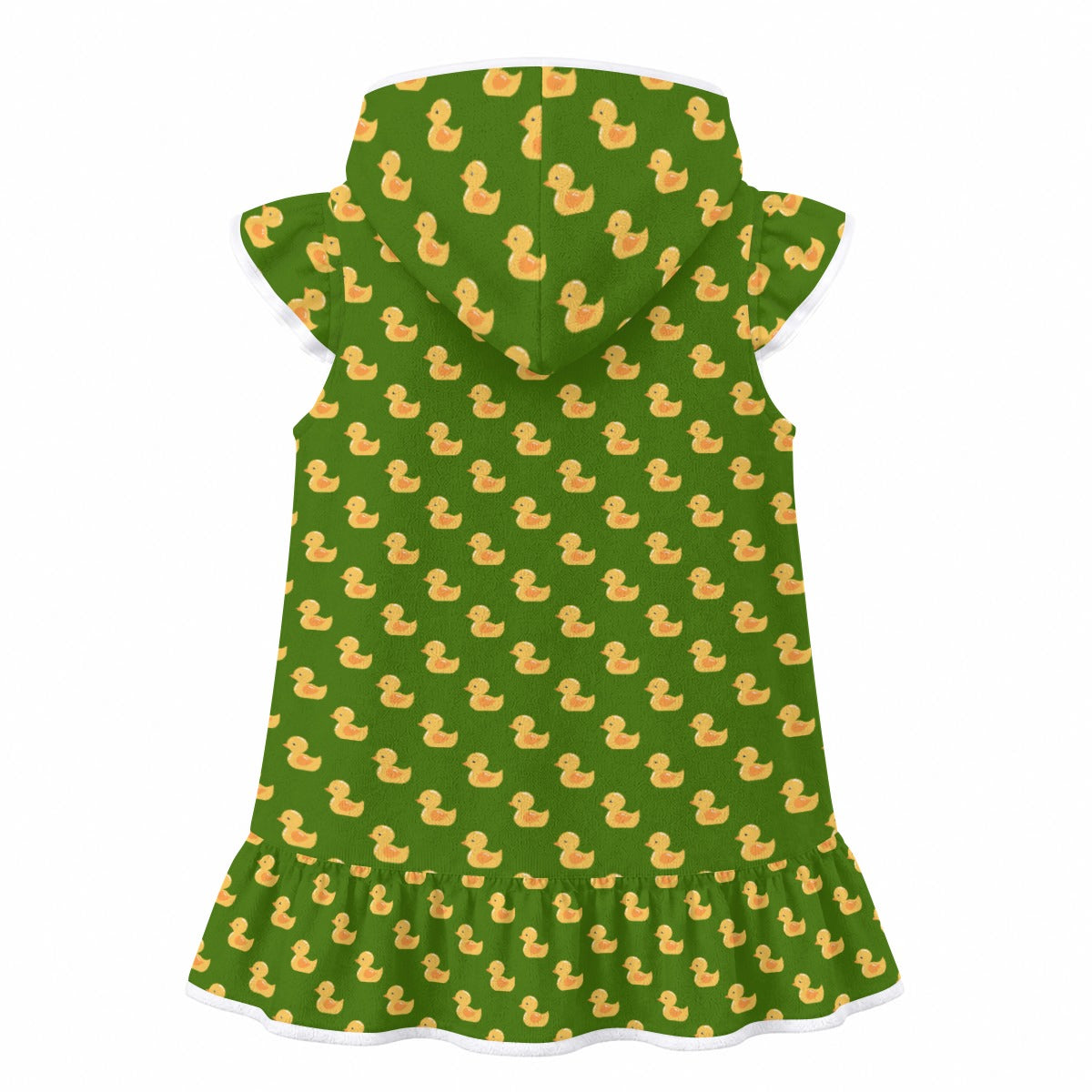 Yellow Rubber Ducks on Green Girl's Hooded Beach Cover-Up
