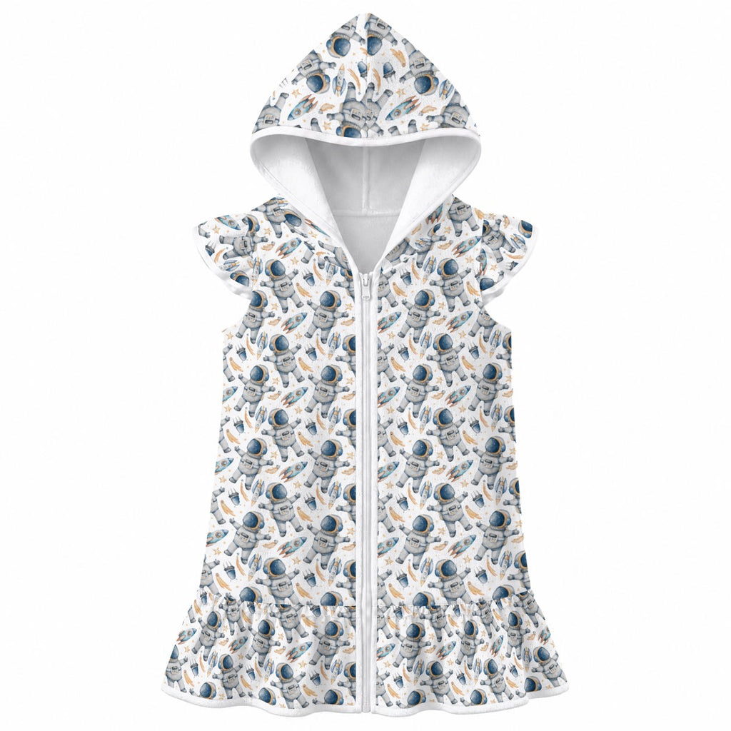 Astronauts And Rockets Girl's Hooded Beach Cover-Up
