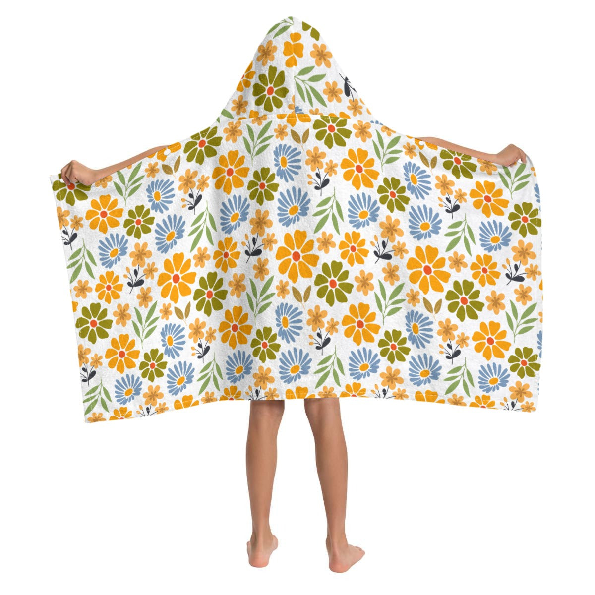 Retro Boho Flower Kids Hooded Towel Poncho|Horizontal
