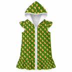 Yellow Rubber Ducks on Green Girl's Hooded Beach Cover-Up