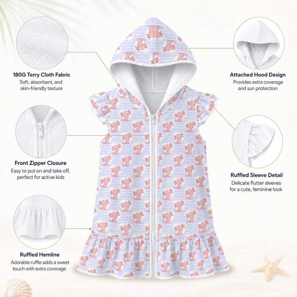 Axolotl Love Girl's Hooded Beach Cover-Up