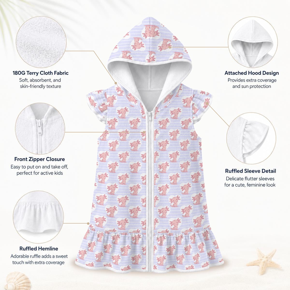 Axolotl Love Girl's Hooded Beach Cover-Up