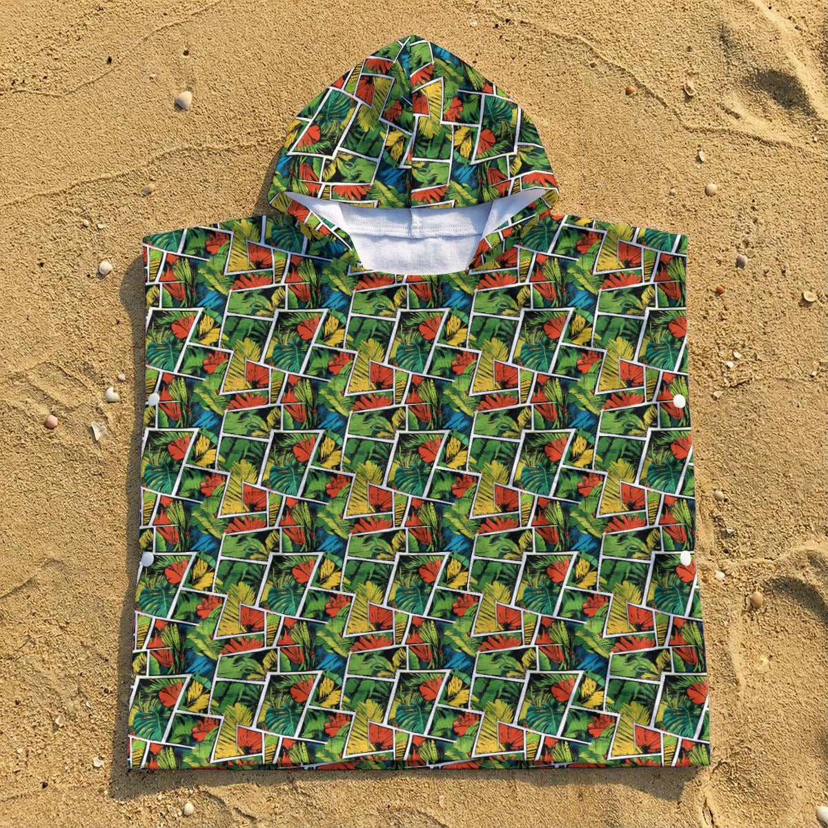 Tropical Comic Book Style Kid's Hooded Towel Poncho