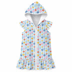 Abstract Cute Flowers Girl's Hooded Beach Cover-Up