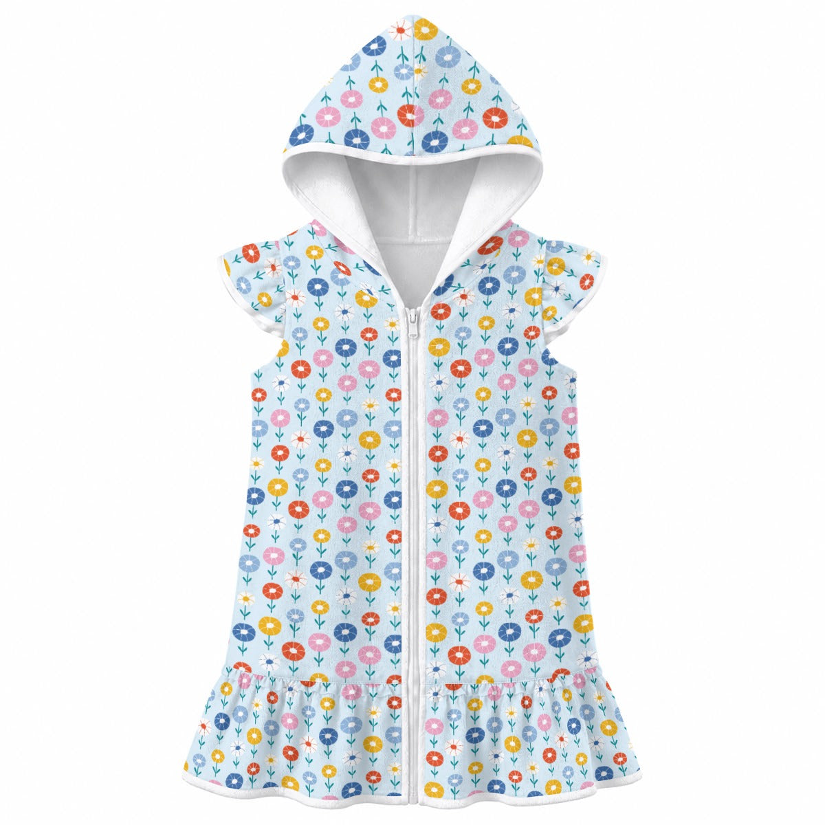 Abstract Cute Flowers Girl's Hooded Beach Cover-Up