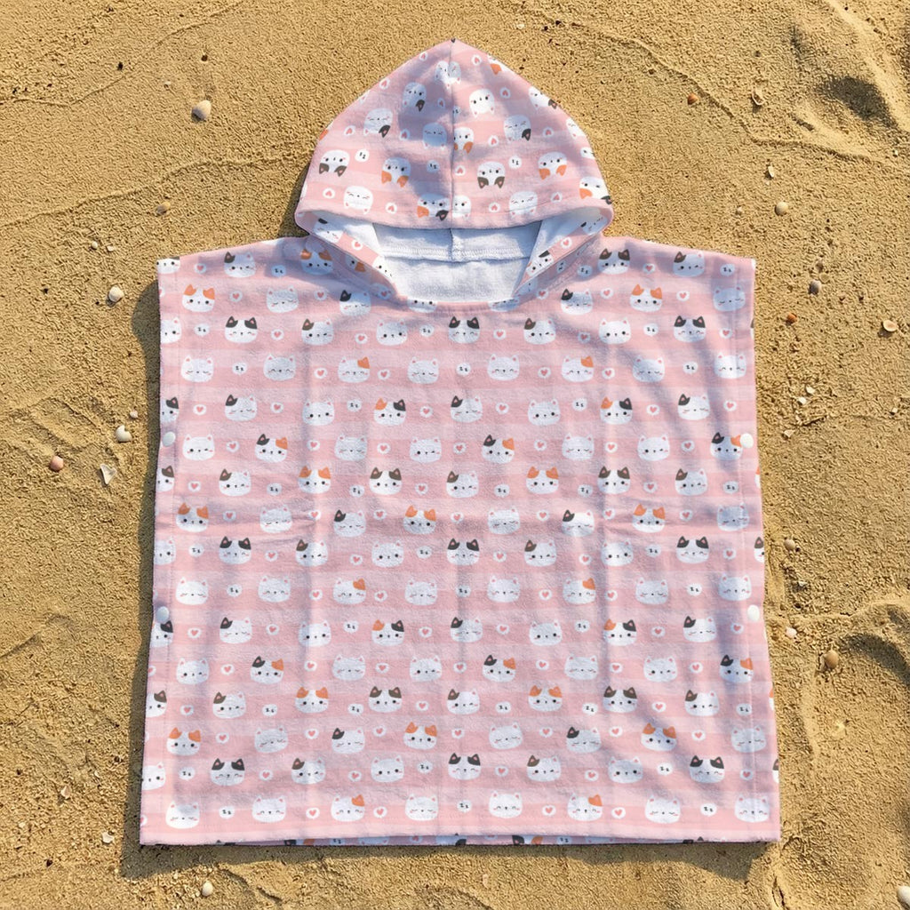 Pink Cats Kid's Hooded Towel Poncho