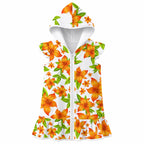 Orange Tropical Flowers Girl's Hooded Beach Cover-Up