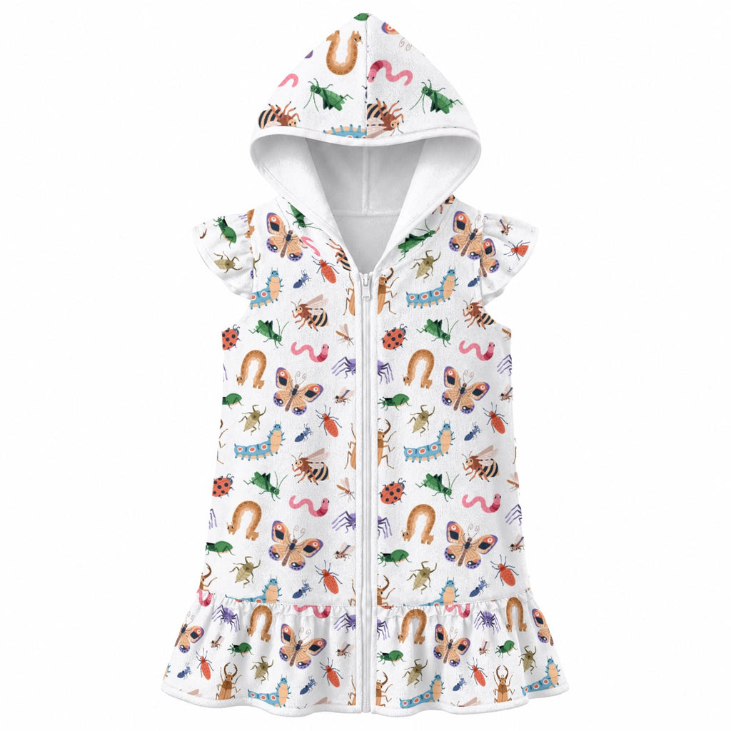 Cute Bugs Girl's Hooded Beach Cover-Up
