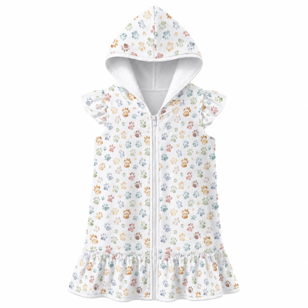 Paw Print Girl's Hooded Beach Cover-Up