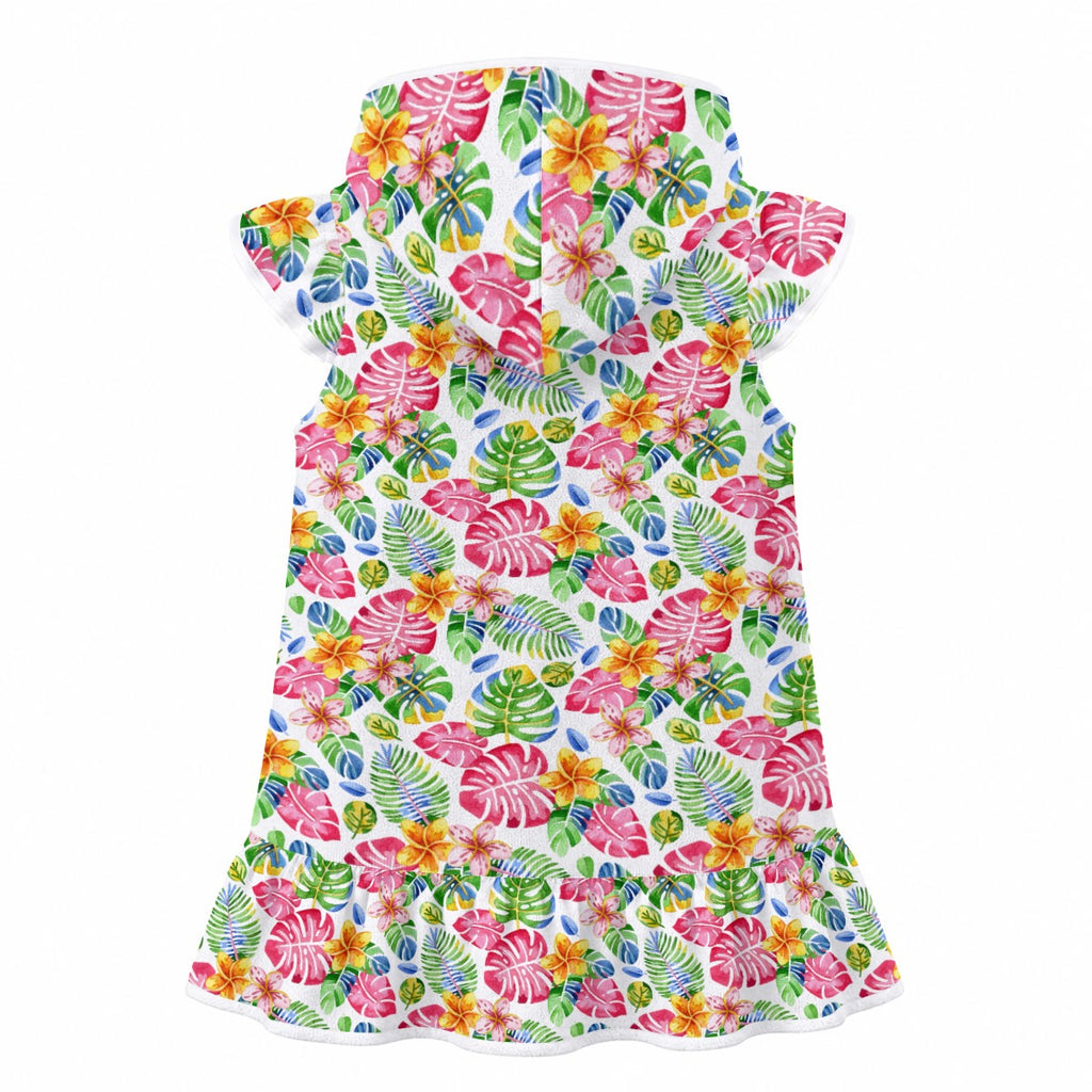Bright Painted Tropical Girl's Hooded Beach Cover-Up