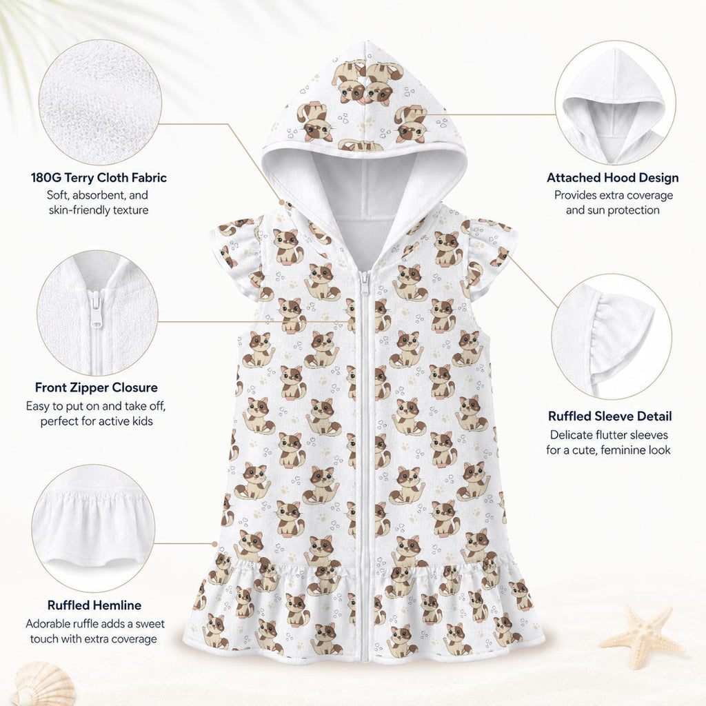 Cheeky Cats Girl's Hooded Beach Cover-Up