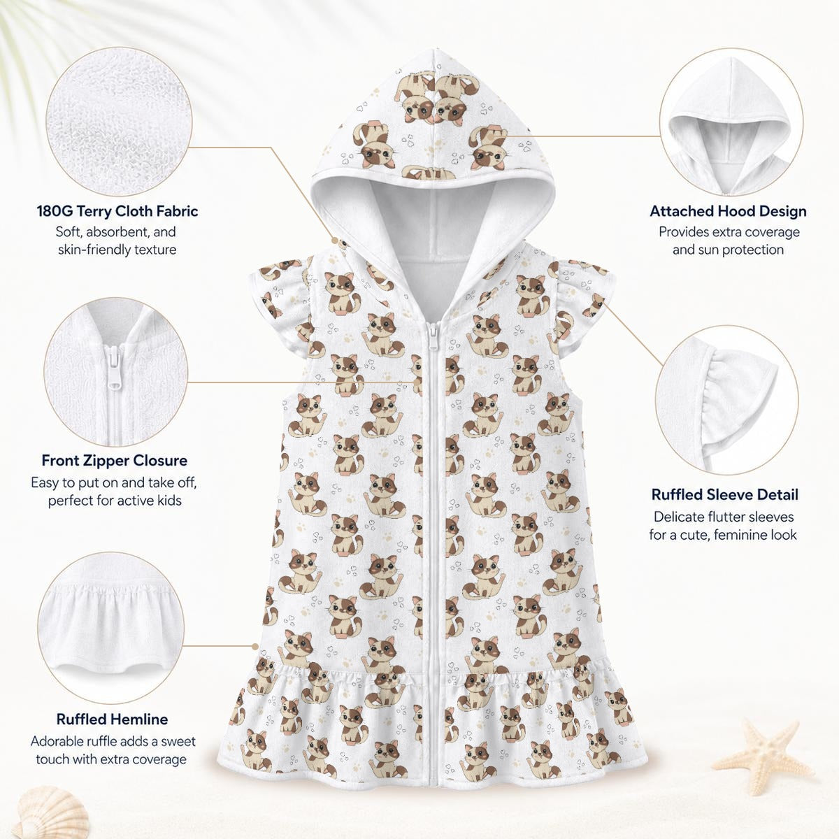 Cheeky Cats Girl's Hooded Beach Cover-Up