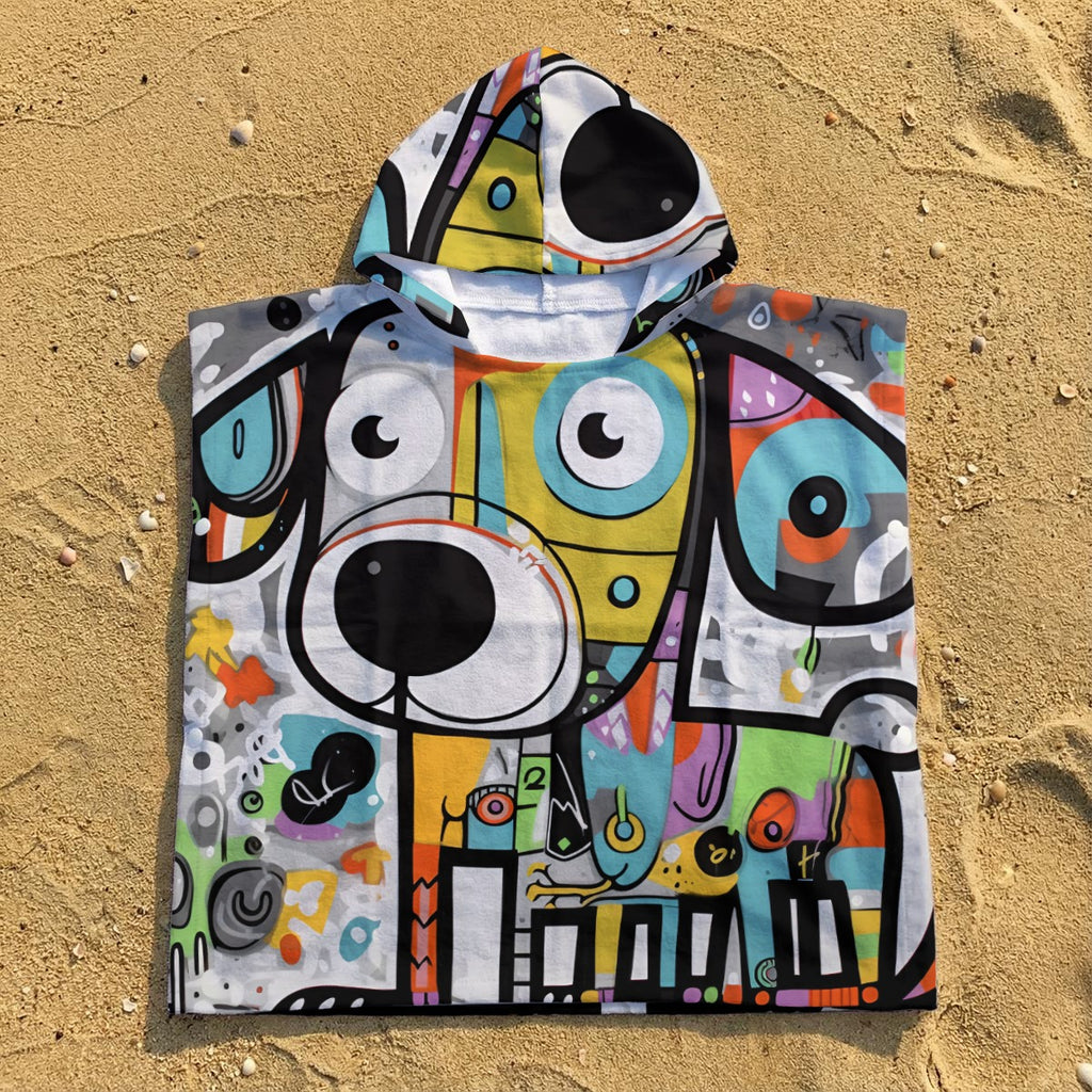 Cute Dog Graffiti Kid's Hooded Towel Poncho