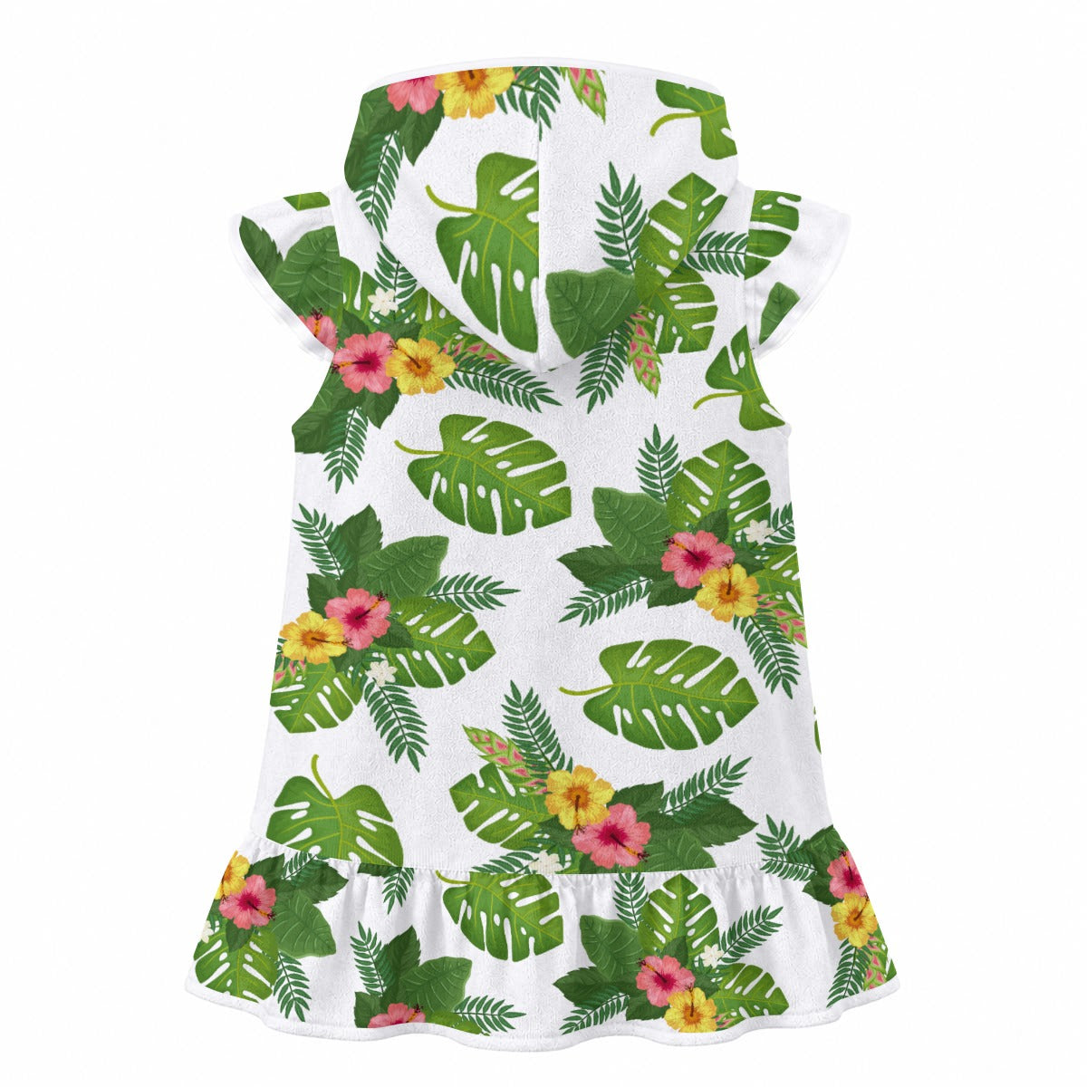 Hibiscus Tropical Leaves Girl's Hooded Beach Cover-Up