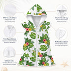 Hibiscus Tropical Leaves Girl's Hooded Beach Cover-Up